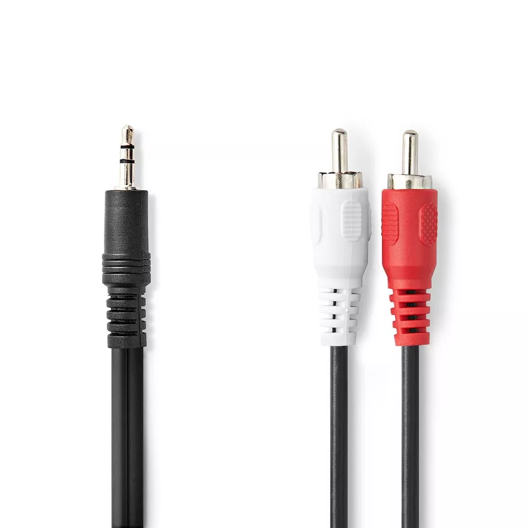 Nedis – Stereo-Audiokabel | 3,5 mm Hane 2x RCA Nickelplaterad 2,00 m Rund Svart Etikett, One Size