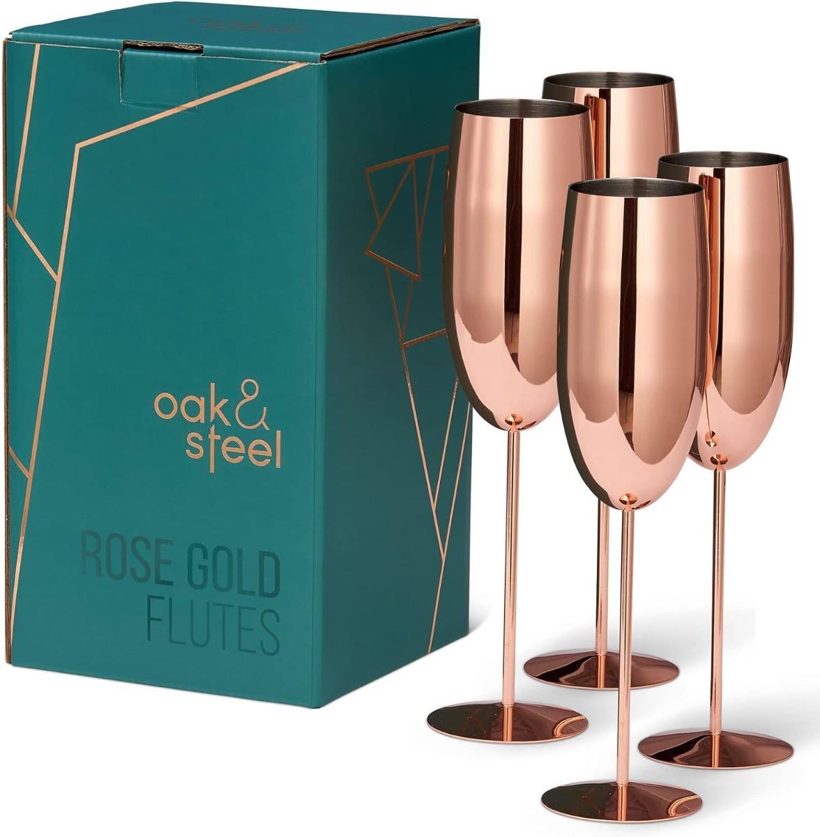 Oak & steel Edelstahl Sektgläser Rosegold 4er-Set  