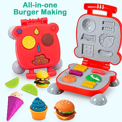 Activity-board  Set de pâte à modeler outils de pétrissage pour enfants, accessoires création petit déjeuner burger & pâtes, moules rouleaux rouleau à pâtisserie, tapis de pétrissage avec sac de rangement 