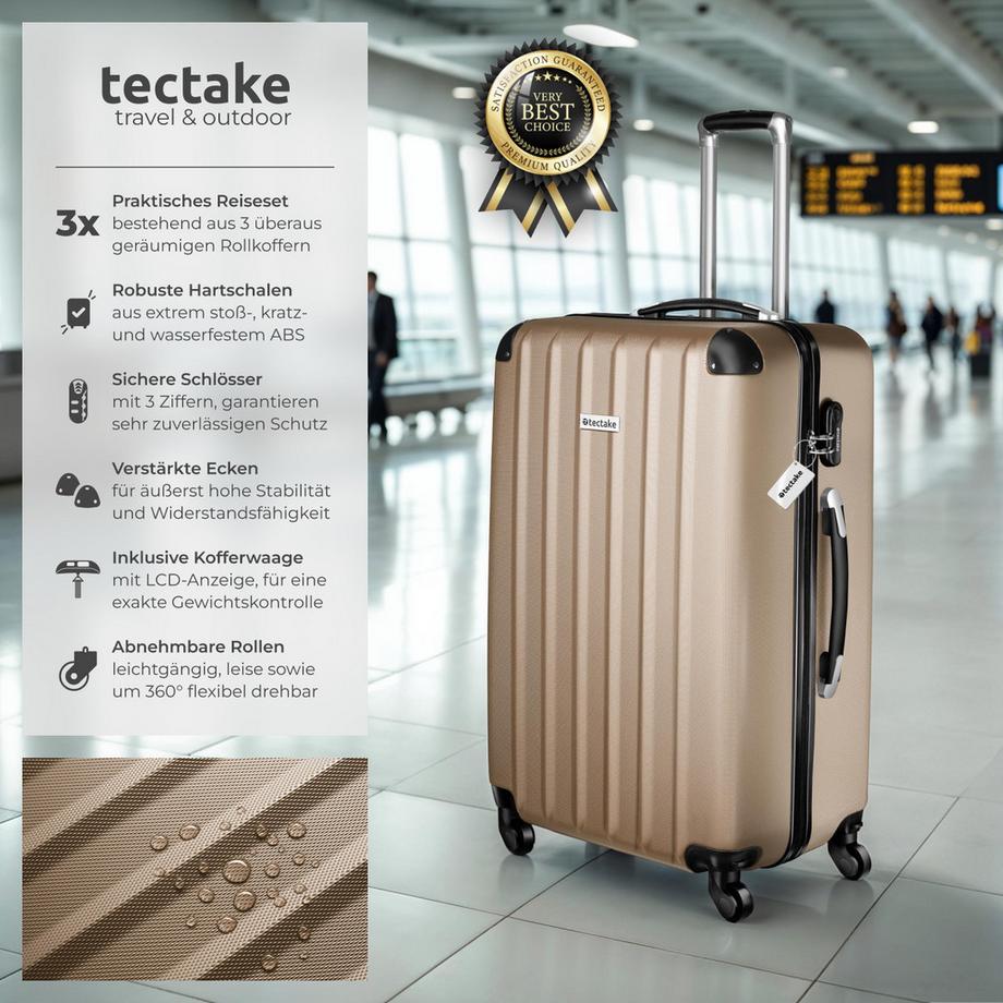 Tectake  Ensemble de 3 valises TALIA 3 pièces en ABS robuste, balance à bagages et étiquette 