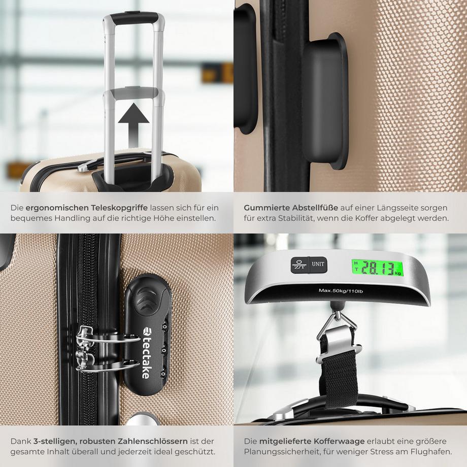 Tectake  Ensemble de 3 valises TALIA 3 pièces en ABS robuste, balance à bagages et étiquette 