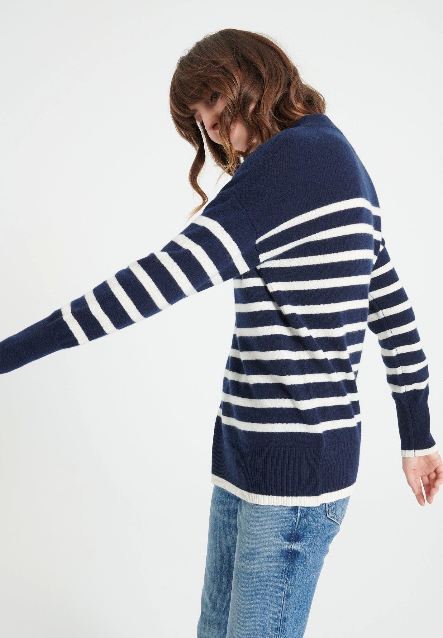 Studio Cashmere8  LILLY 24 Pullover Rundhalsausschnitt mit Streifen - 100% Kaschmir 