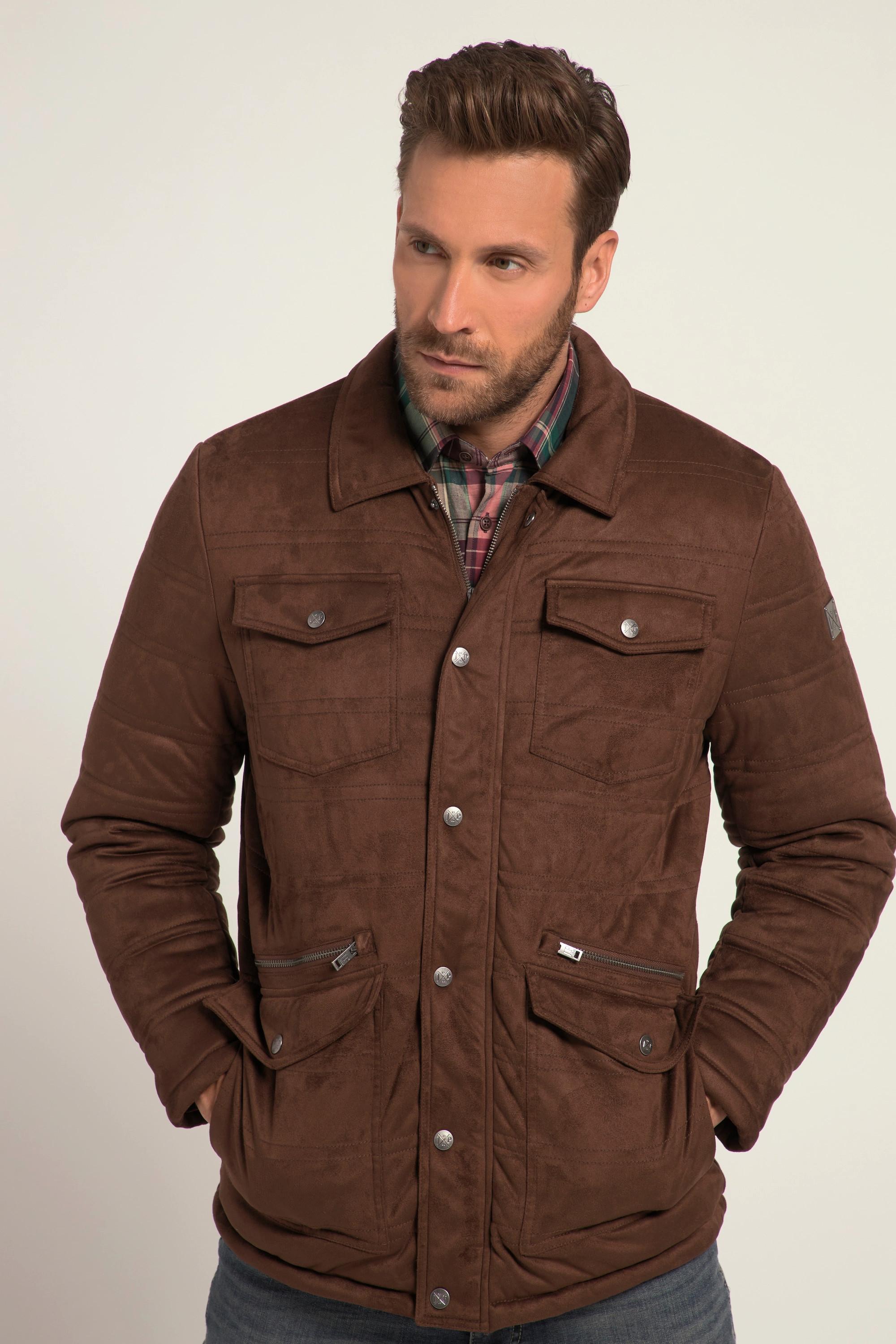 JP1880  Veste matelassée Outdoor en microsuède. Col chemise, nombreuses poches et doublure bien chaude. 