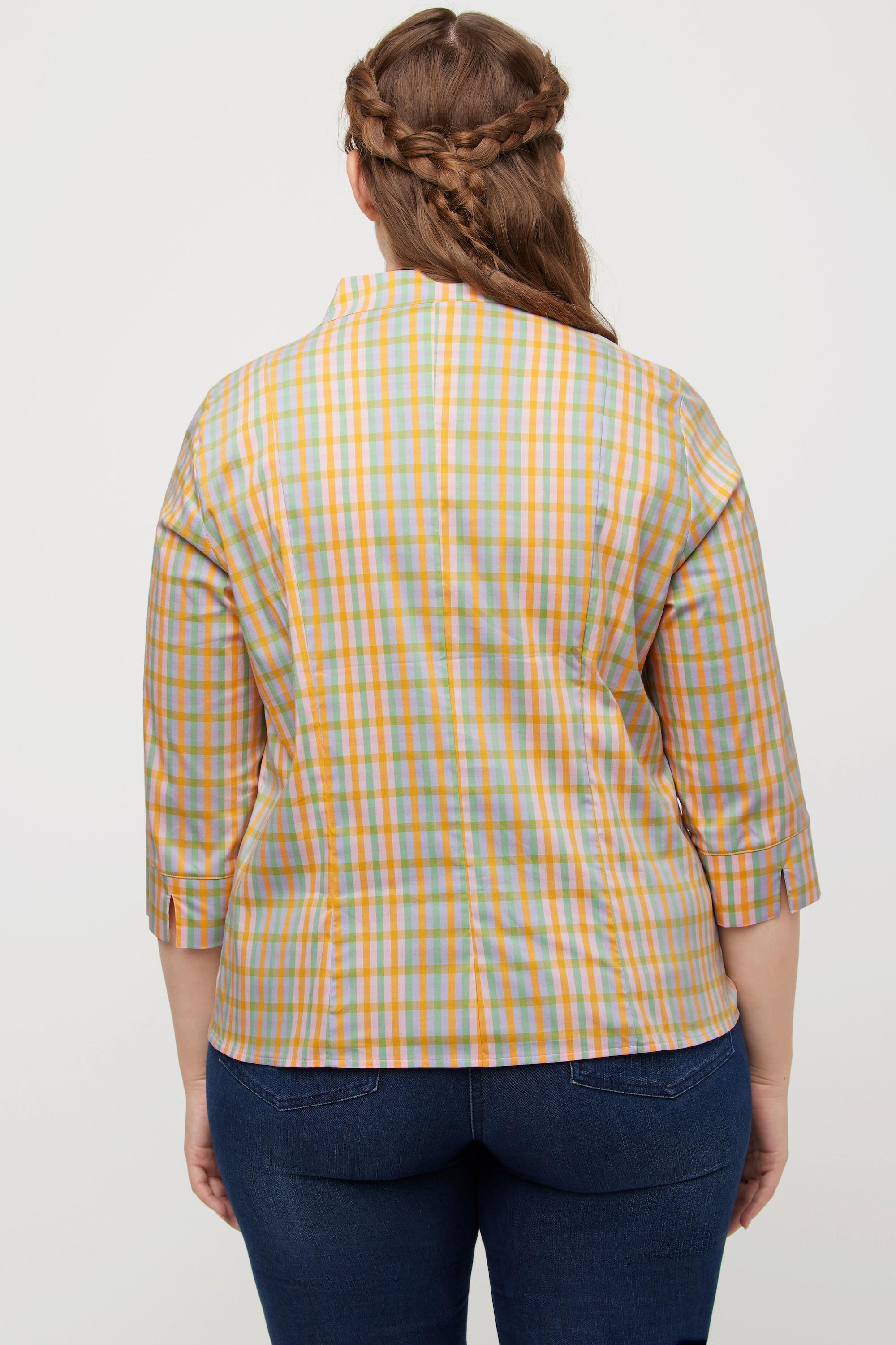 Ulla Popken Blusa Quadri Slim Fit Collo Montante Maniche 3/4  