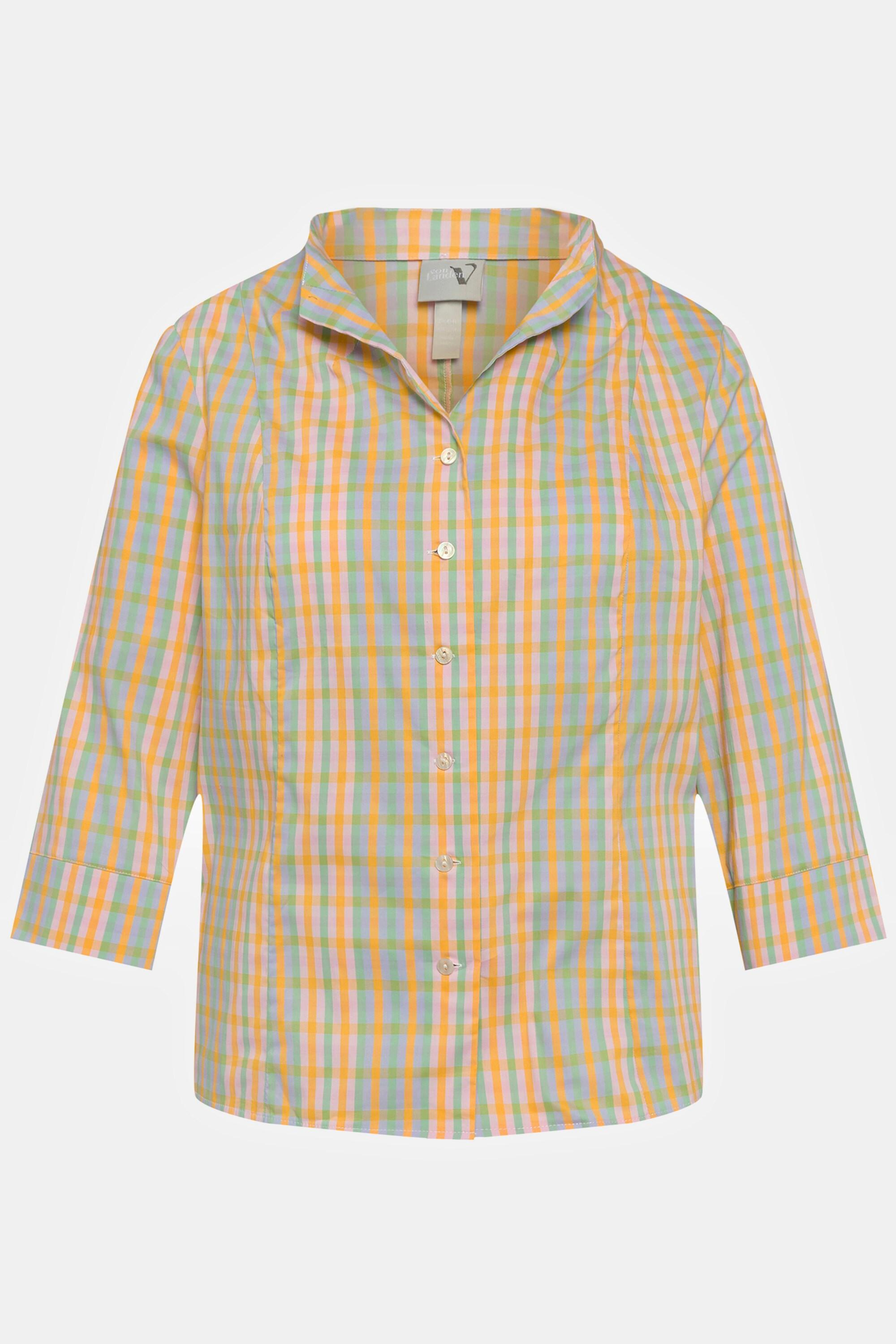 Ulla Popken Blusa Quadri Slim Fit Collo Montante Maniche 3/4  