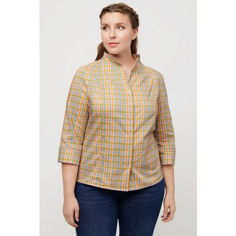 Ulla Popken Blusa Quadri Slim Fit Collo Montante Maniche 3/4  