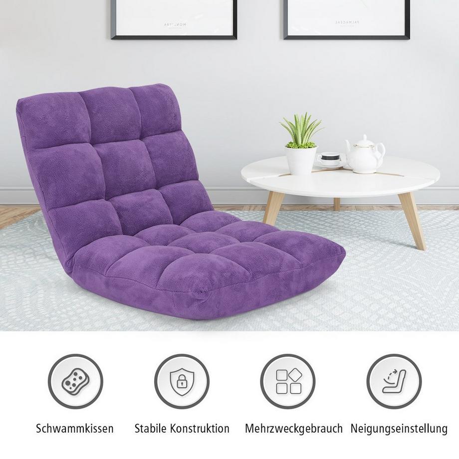 Northio Bodenstuhl mit verstellbarer Lehne Bodensessel mit Rückenlehne 105 x 59 x 15 cm Lila  