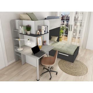 Vente-unique Lits superposés d'angle 2 x 90 x 190 cm - Avec bureau - Gris, blanc et noir - SAMUEL  