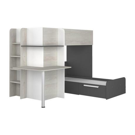 Vente-unique Lits superposés d'angle 2 x 90 x 190 cm - Avec bureau - Gris, blanc et noir - SAMUEL  