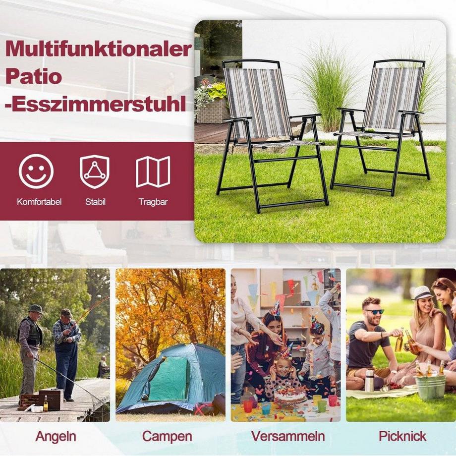 2er Set Gartenstühle Klappstühle mit Armlehnen 51 x 61,5 x 92 cm Grau