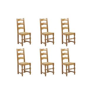 Vente-unique Lot de 6 chaises SEGUIN Hêtre massif assise en paille de seigle  