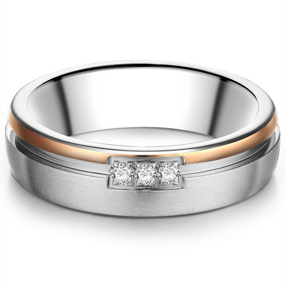 Ring Edelstahl bi-Color Zirkonia weiß