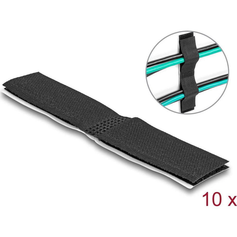 DeLock  Portacavi a strappo autoadesivo L 110 mm x L 20 mm set 10 pz nero 