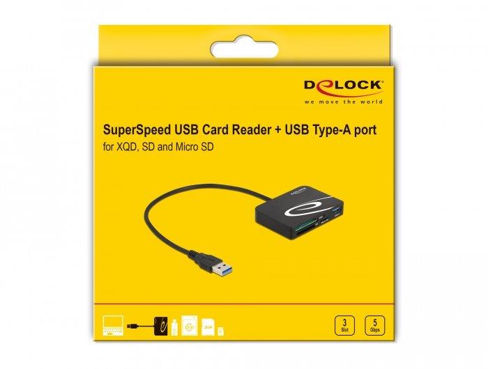 DeLock  LECTEUR POUR CARTES DE M�MOIRE XQD / SD / MICRO SD + PORT USB TYPE-A 