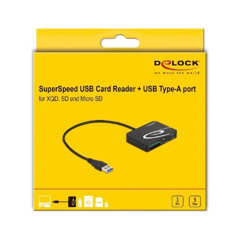 DeLock  LECTEUR POUR CARTES DE M�MOIRE XQD / SD / MICRO SD + PORT USB TYPE-A 