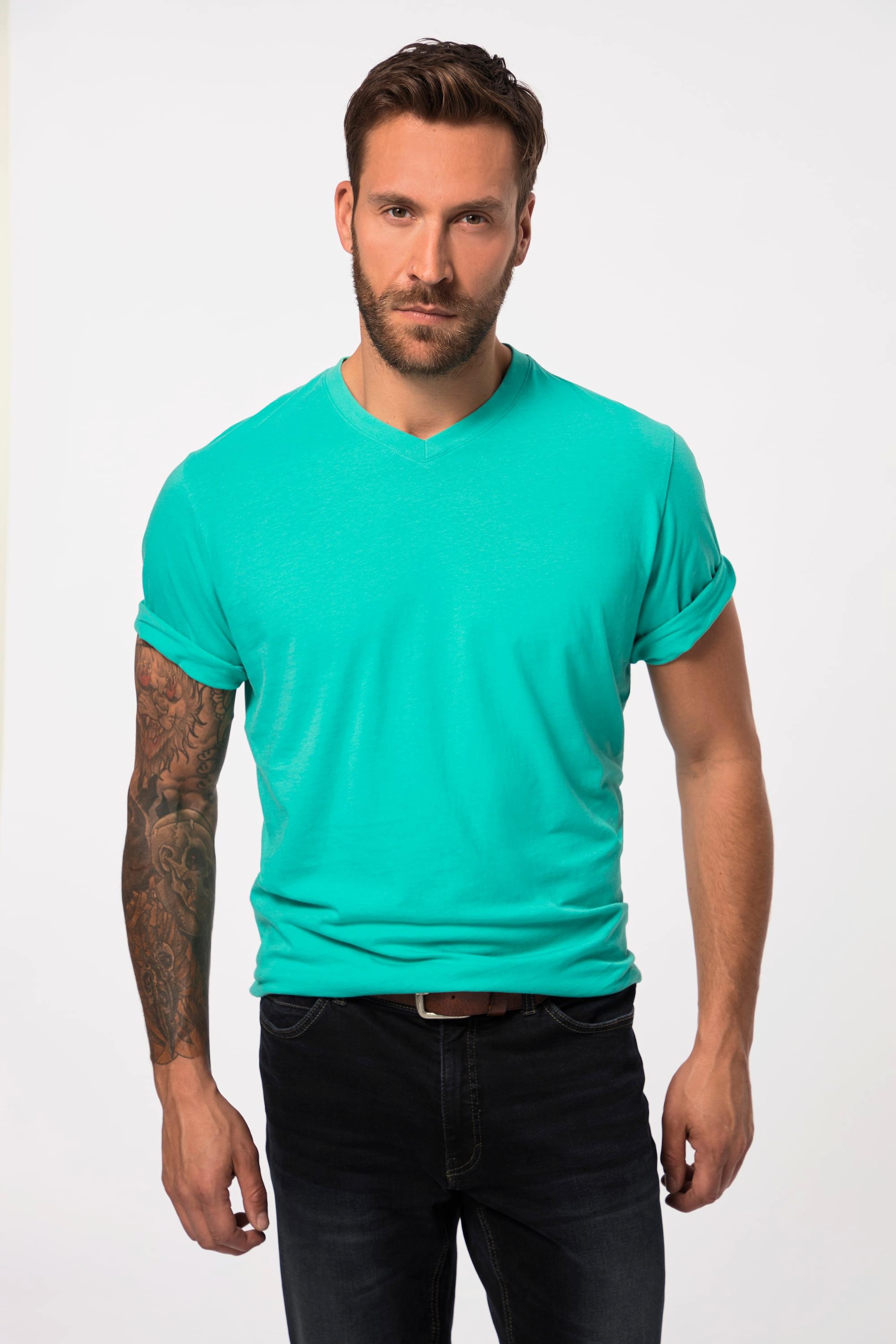 JP1880  T-shirt basic con scollo a V turchese chiaro 