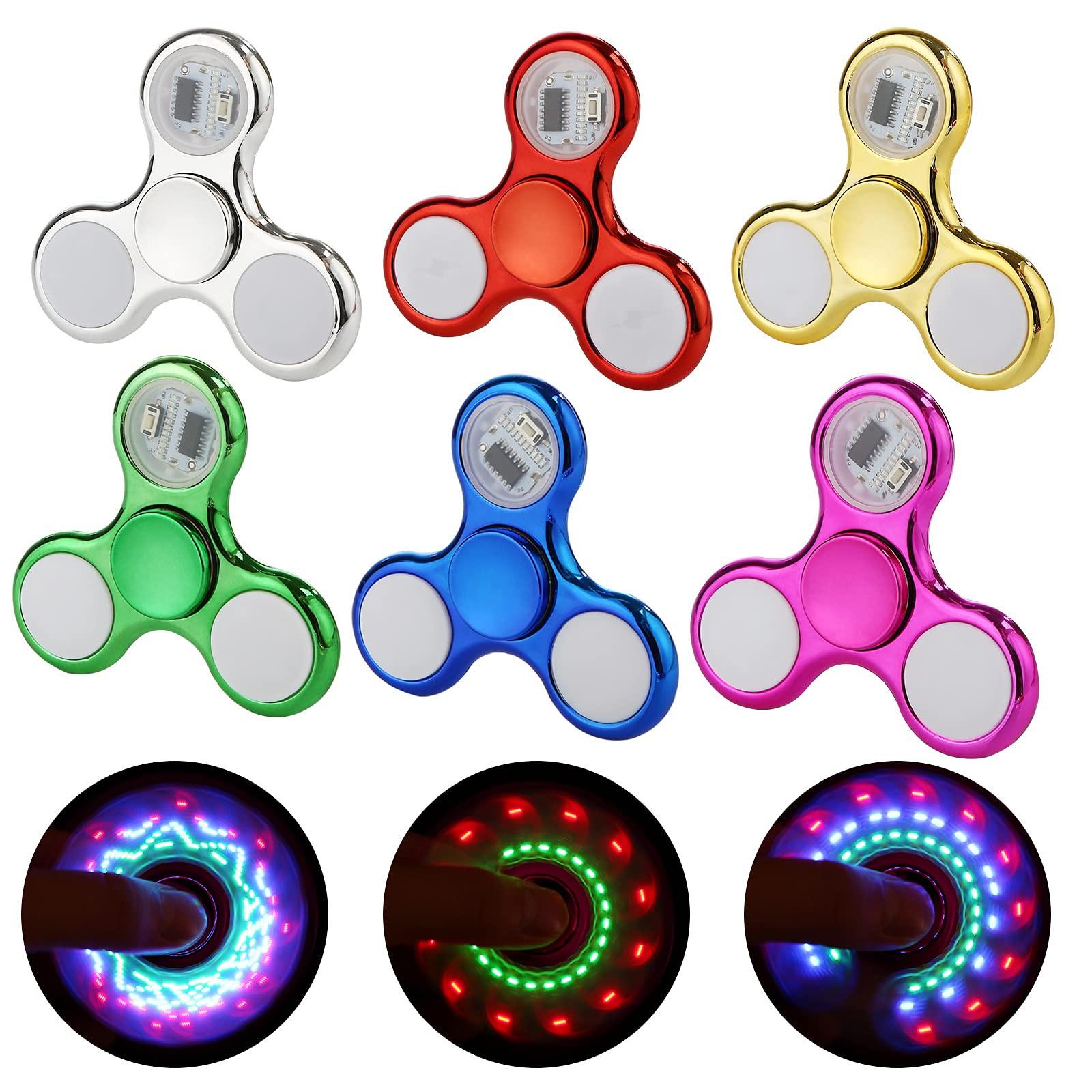 Activity-board  6 Stück Fidget Spinner, LED beleuchtetes Fidget Spinner Spielzeug für Kinder und Erwachsene, glow-in-the-dark Party Zubehör, Angst Spielzeug, Stressabbau 