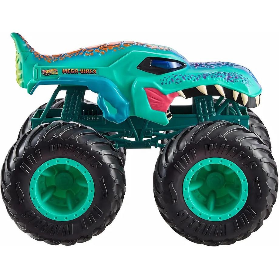 Hot Wheels  Camion giocattolo Colossal Mega-Wrex con grandi ruote e dettagli luminosi 