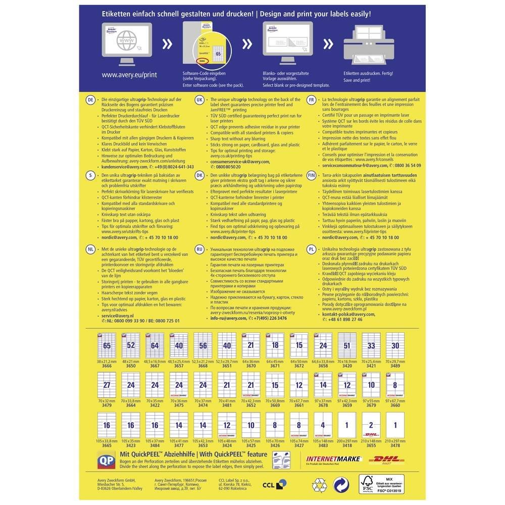 Avery-Zweckform Universal-Etiketten 52.5 x 21.2 mm Papier Weiß 5600 St. Permanent haftend Tintenstrahldrucker  