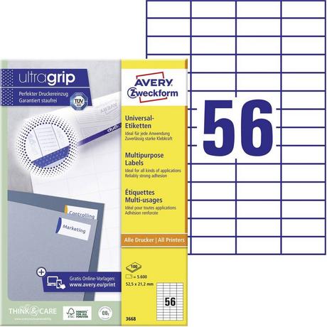 Avery-Zweckform Universal-Etiketten 52.5 x 21.2 mm Papier Weiß 5600 St. Permanent haftend Tintenstrahldrucker  