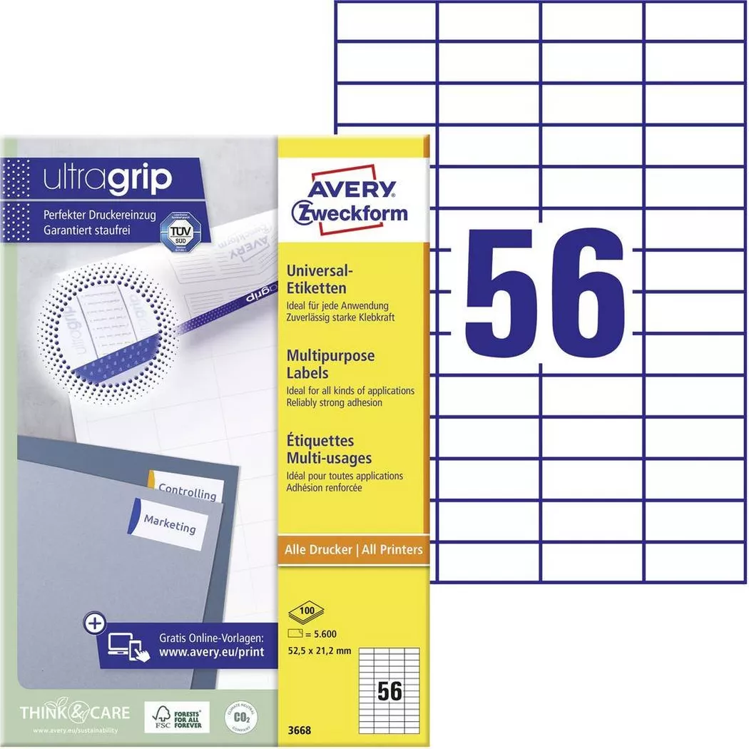 Avery-Zweckform – AVERY ZWECKFORM Universal-Etikett. 52,5×21,2mm, 5600 Stk., One Size, Weiss