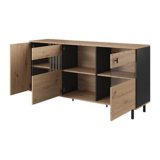 Vente-unique Credenza 3 ante con LED in MDF e Metallo Naturale e Nero - SABIA  