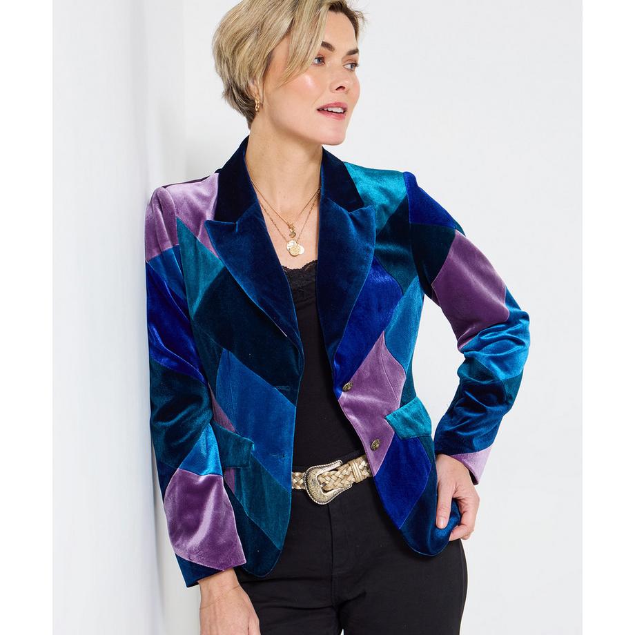 Auffällige Patchwork-Jacke in Blau