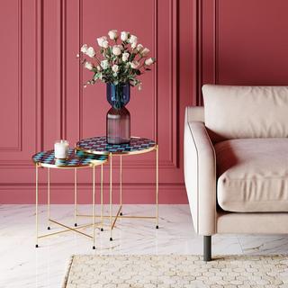 KARE Design Table d&#039;appoint Priya bleu (set de 2)  