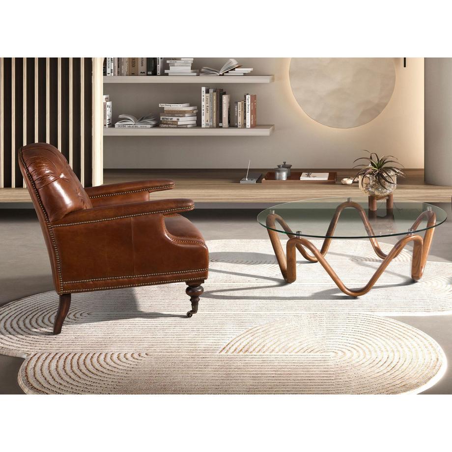 ANGEL CERDA Fauteuil Chester en cuir marron cognac  