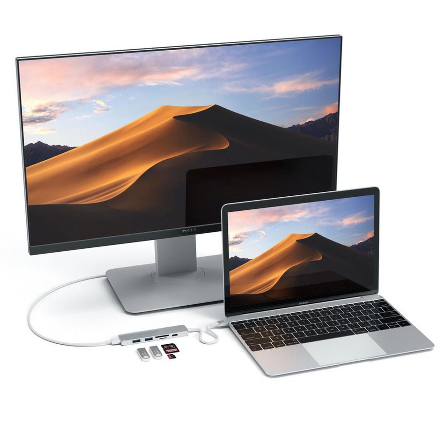SATECHI  USB-C Slim Adaptateur Aluminium Multiport V2 avec fonction de charge, vidéo HDMI 4K, 2x USB 3.0 et port pour lecteur de carte Micro/SD 