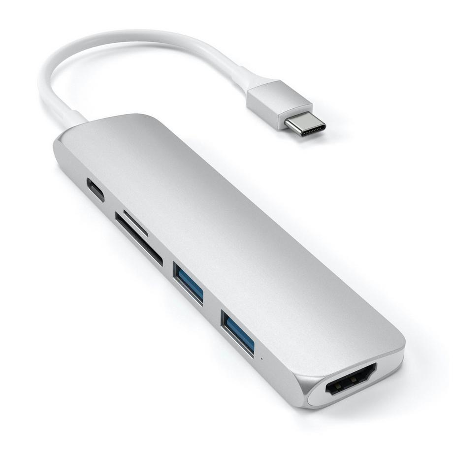 USB-C Slim Adaptateur Aluminium Multiport V2 avec fonction de charge, vidéo HDMI 4K, 2x USB 3.0 et port pour lecteur de carte Micro/SD