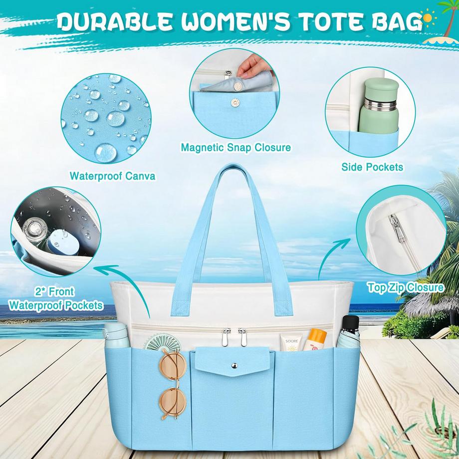 Only-bags.store Große Einkaufstasche XXL mit Reißverschluss - Handtasche & Strandtasche, wasserdichte Innentasche  