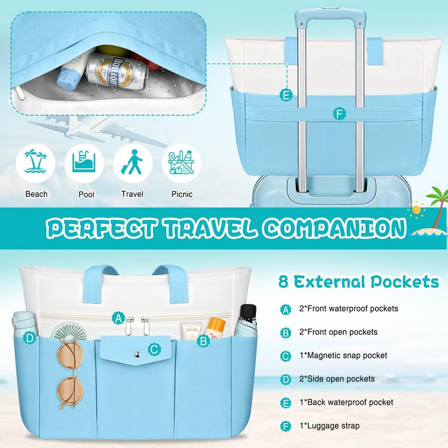 Only-bags.store Große Einkaufstasche XXL mit Reißverschluss - Handtasche & Strandtasche, wasserdichte Innentasche  