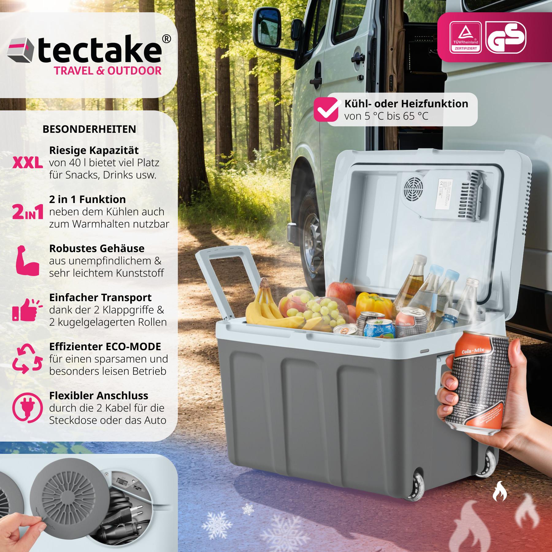 Tectake Boîte de refroidissement et de chauffage électrique avec poignées et roulettes, 40 l  