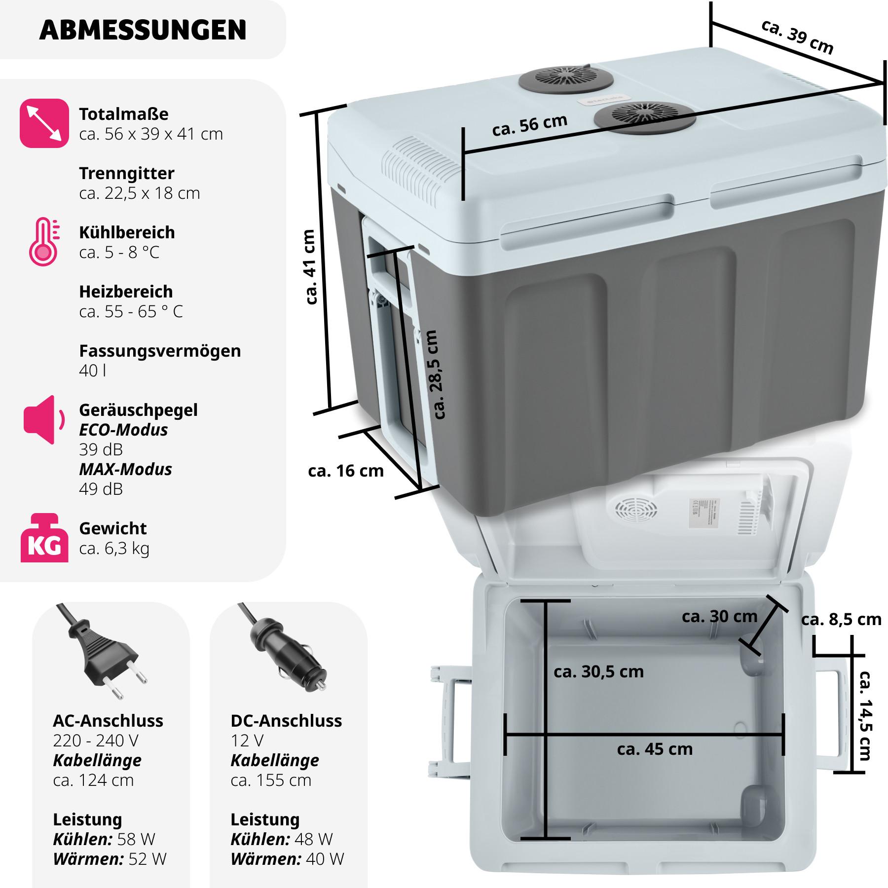 Tectake Glacière électrique chauffante et réfrigérante avec poignées et roulettes 40 L  