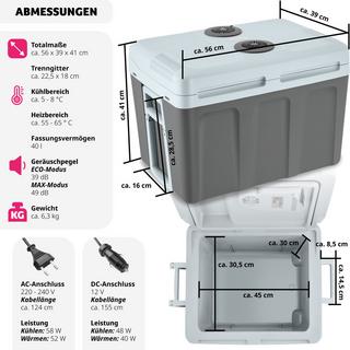 Tectake Elektrische Kühl- und Wärmebox mit Griffen und Rollen, 40 l  