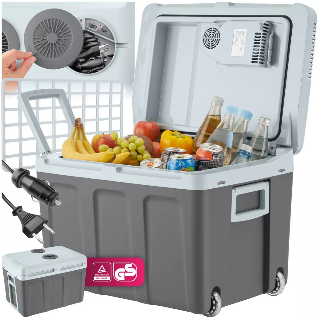 Tectake – Elektrische Kühl- und Wärmebox mit Griffen Rollen, 40 l, One Size, Grau