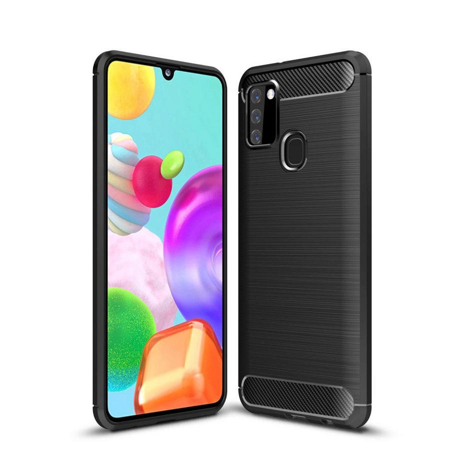 custodia Galaxy A21s - Metallo Carbon Look Gomma