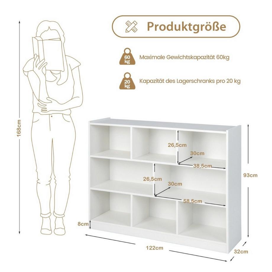 B2X Bücherregal mit 8 Fächern 3-stufiges Standregal für Wohnzimmer  