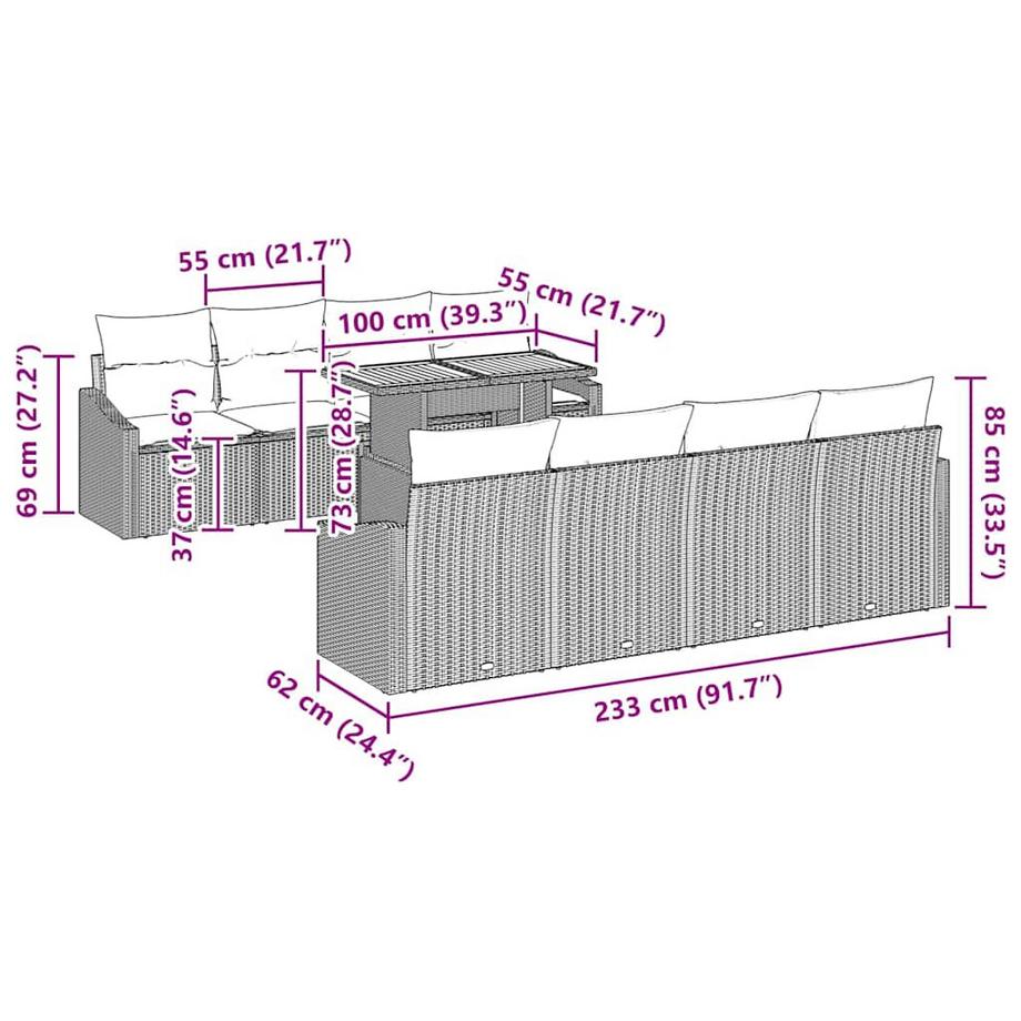 VidaXL Canapé de jardin poly rattan  