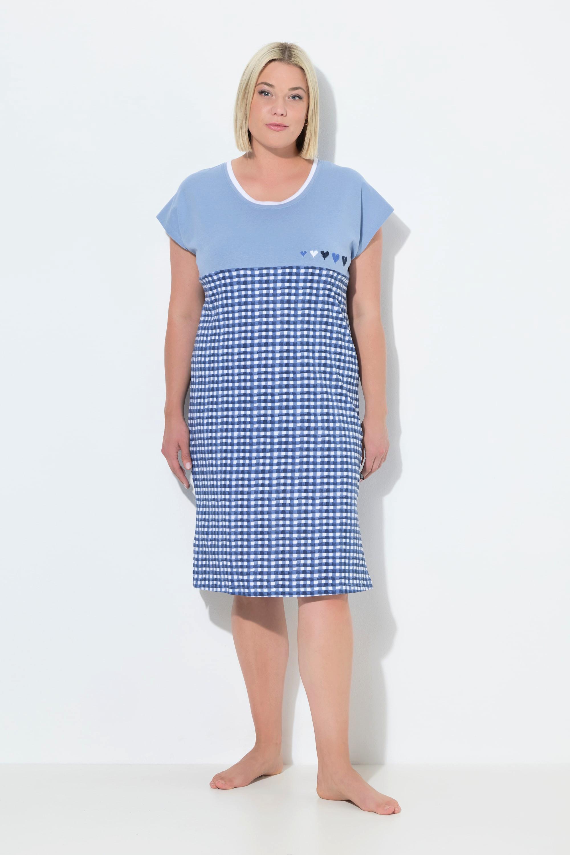 Ulla Popken Bigshirts 2er-Pack Karo Herzen Rundhals Halbarm  