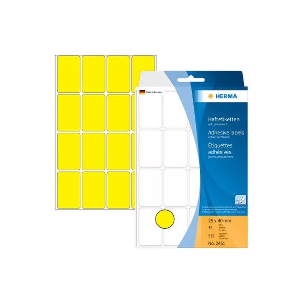HERMA – Etiketten 25×40mm 2451 gelb 512 Stück, One Size