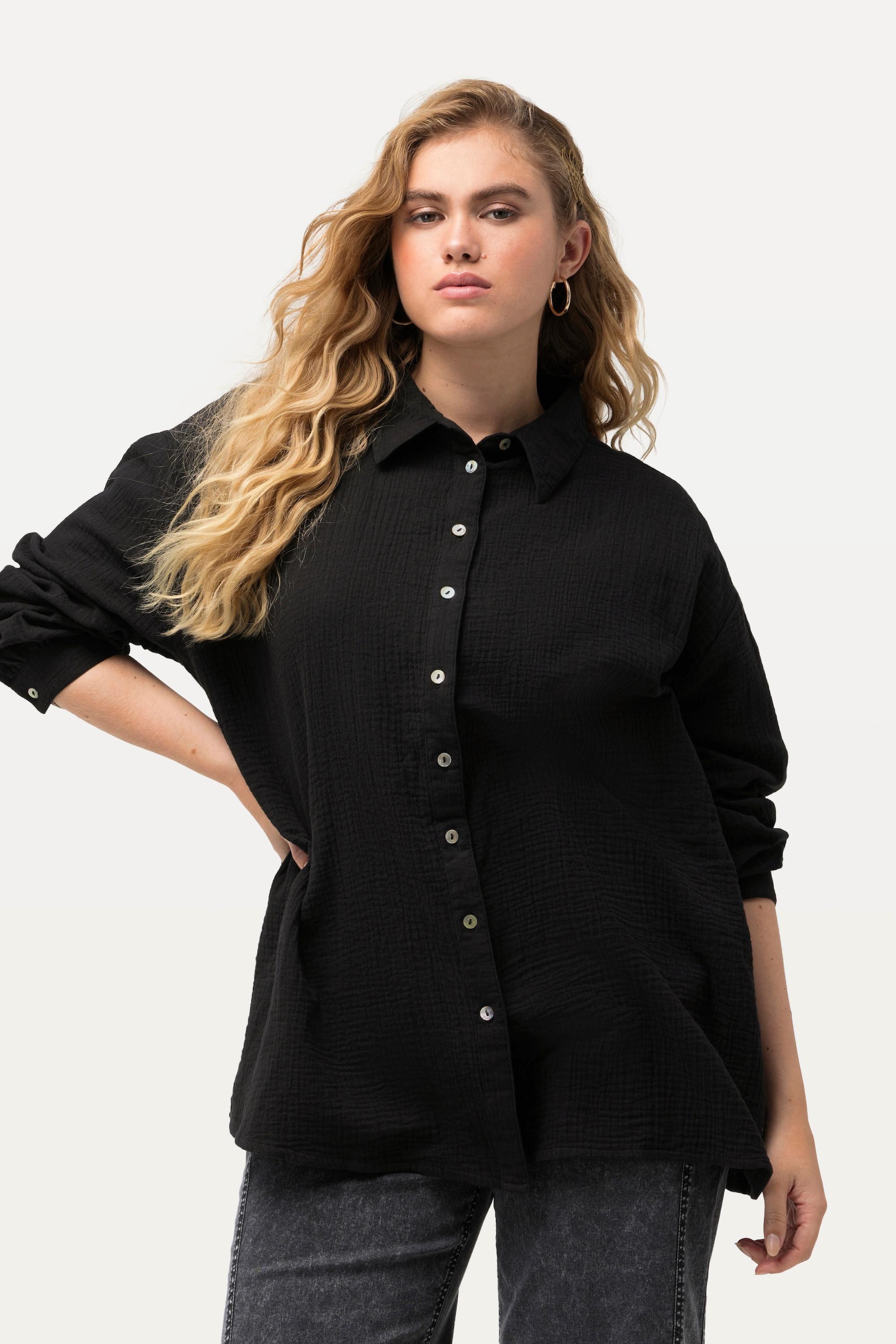 Ulla Popken  Camicia in mussola dal taglio oversize con collo da camicia e maniche lunghe 