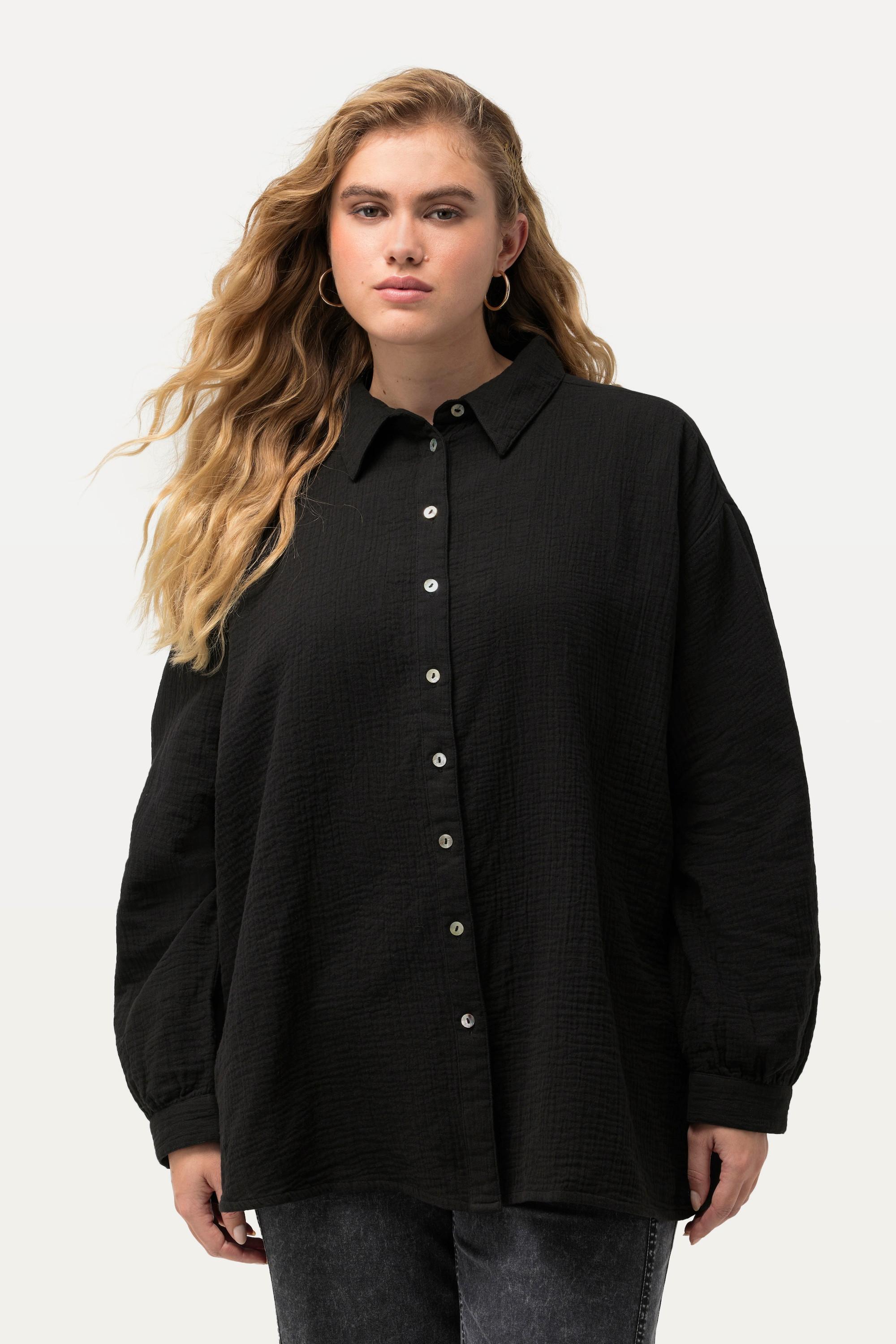 Ulla Popken  Camicia in mussola dal taglio oversize con collo da camicia e maniche lunghe 