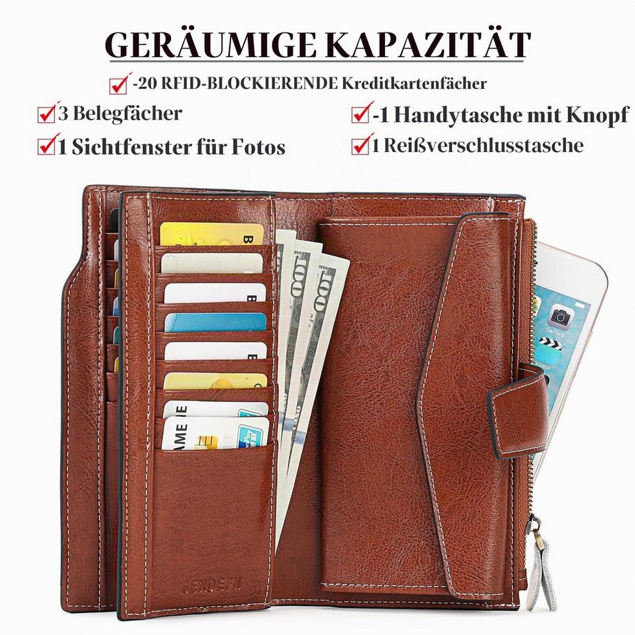 Only-bags.store Portefeuille en cuir Portefeuille RFID avec 20 emplacements pour cartes et compartiment pour téléphone portable  
