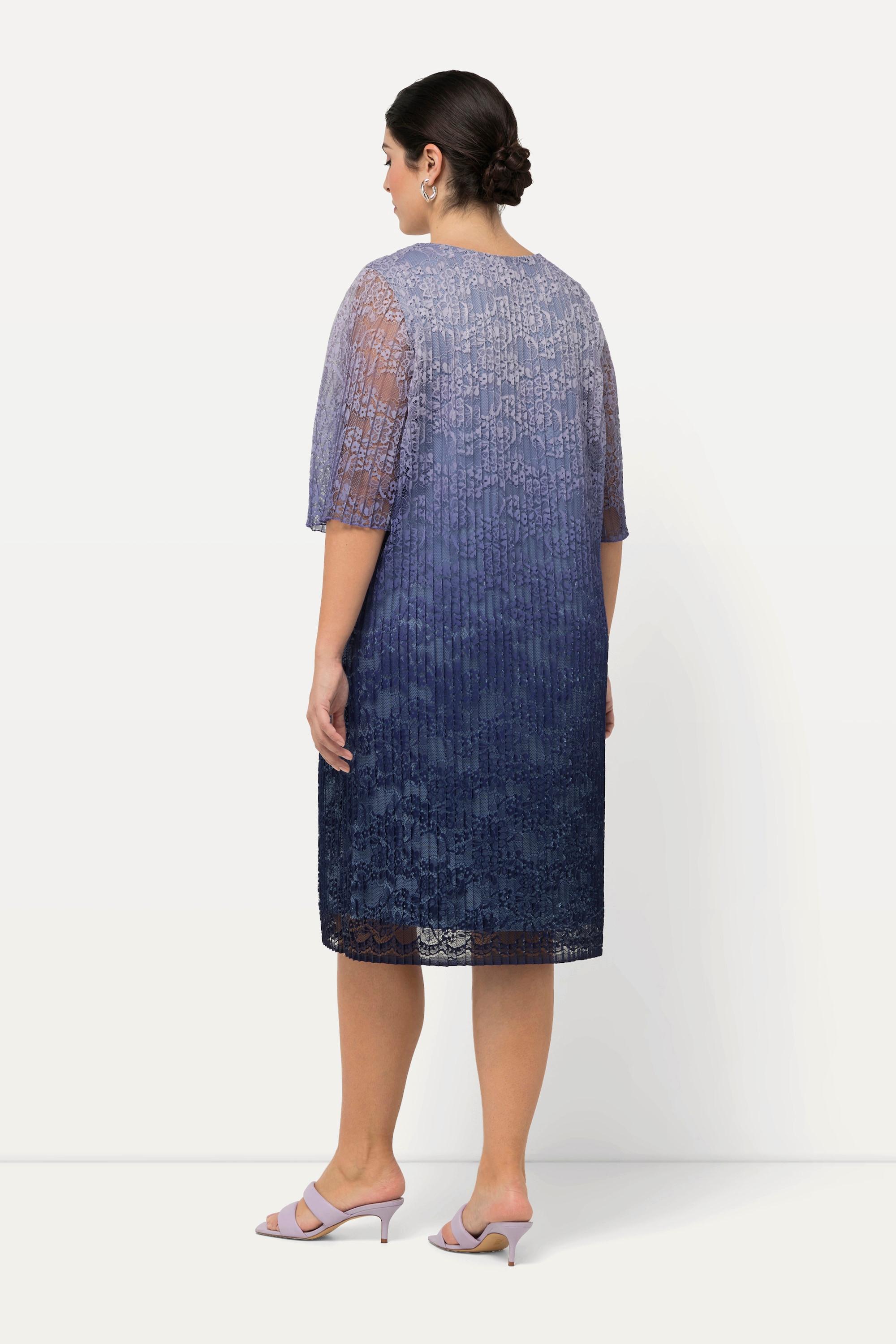 Ulla Popken Robe Midi Dentelle Plissée Col V Manches Courtes  