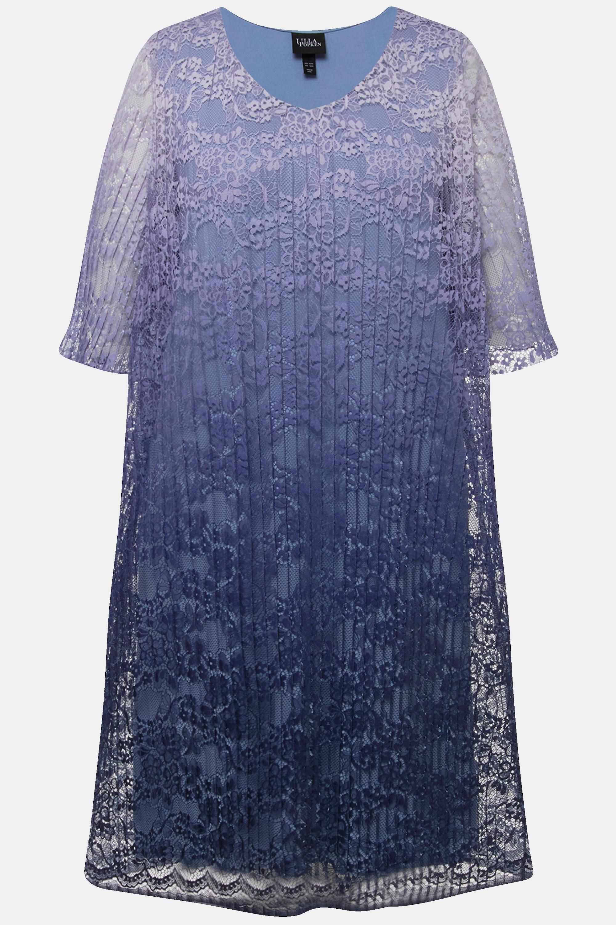 Ulla Popken  Abito midi con pizzo plissettato, scollo a V e mezze maniche 