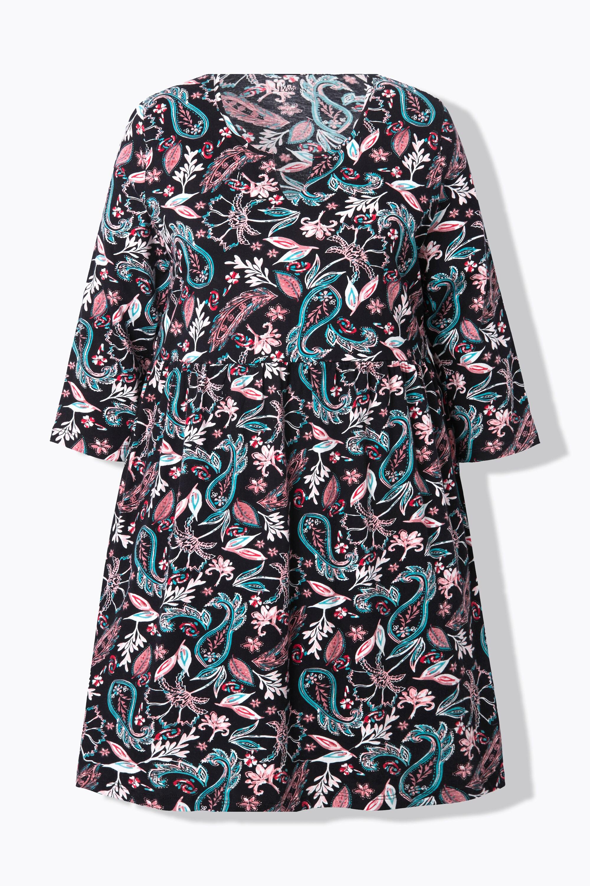 Ulla Popken Jerseykleid Paisley A-Linie Tunika-Ausschnitt 3/4-Arm  