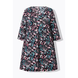 Ulla Popken Jerseykleid Paisley A-Linie Tunika-Ausschnitt 3/4-Arm  
