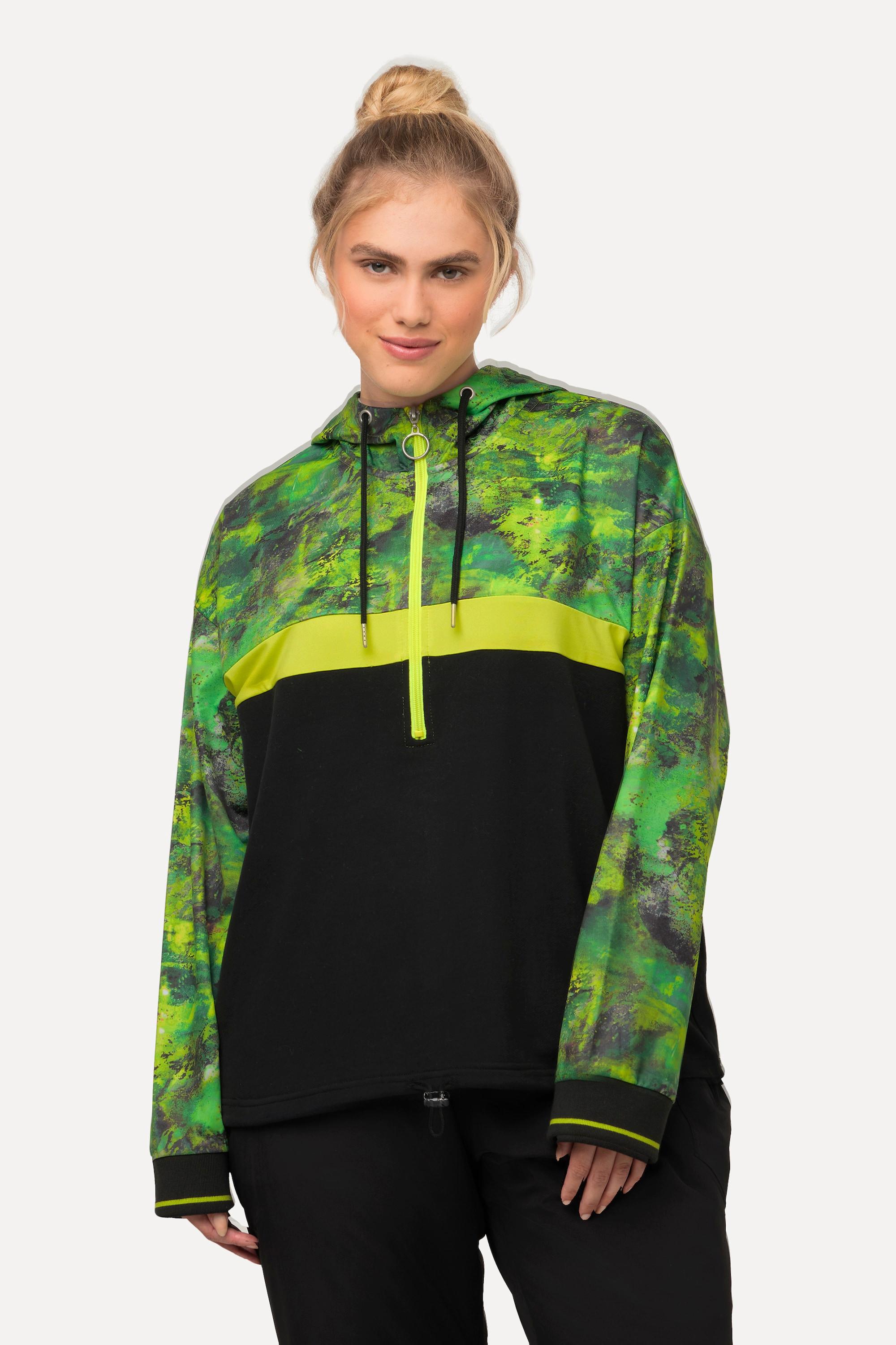 Ulla Popken Felpa con Cappuccio Oversize Maniche Lunghe Asciugatura Rapida Stampa Minerale  